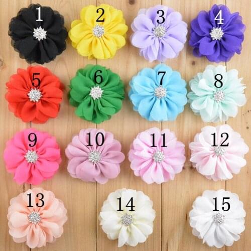 30pcs/lot Soft Ballerina Flowers with Rhinestone Center 15 colors