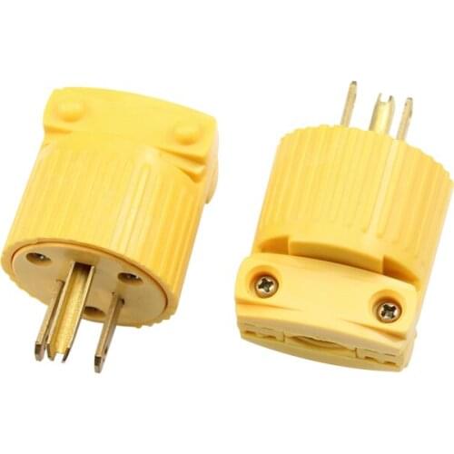 5PCS Yellow 5-15P 125V 15A 3 Pole US Detachable Industry Power Converter Plug Inline Wire Connector