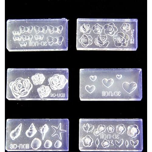 6Pcs 3D Stereo Mini Flower Carving Mold Nail Art Mould Template Silicone Mold