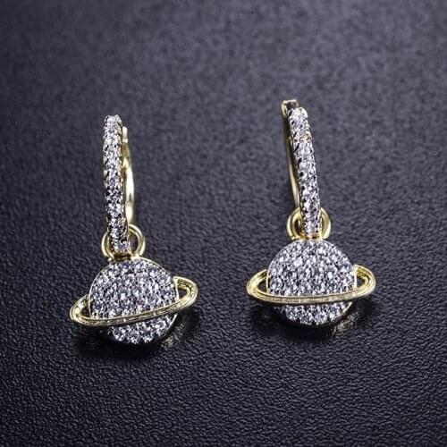 AAA Quality Fashion Micro Mosaic Zircon Cute Planet Hoop Earrings Gold and silver Fusion Ear Jewelry for Women