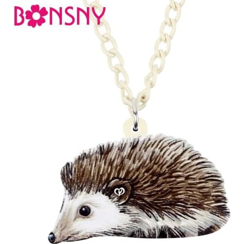 Bonsny Acrylic Cute Cartoon Hedgehog Pendant Necklace Chain Choker Trendy Jewelry For Women Girls Teens Party Gift Decoration
