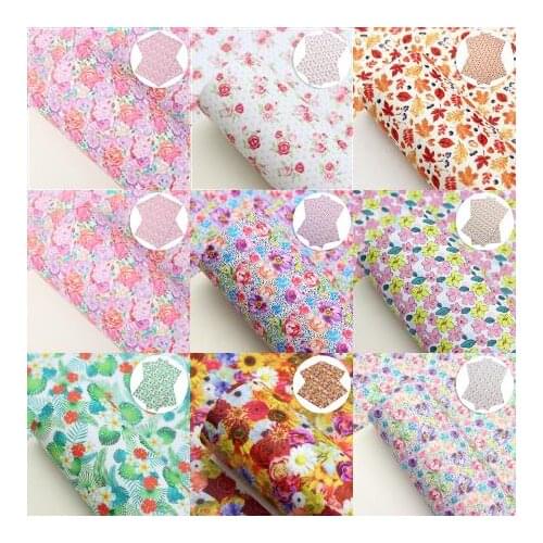 David accessories 20*33cm Floral Cactus Printed Smooth Faux Leather Fabric Patchwork For Bows DIY handmade materials,1Yc11515