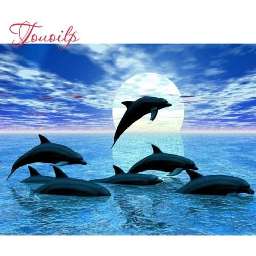 TOUOILP Full Square/Round Drill 5D DIY Diamond Painting"Sunset dolphin"3D Embroidery Cross Stitch Mosaic Rhinestone Home Decor