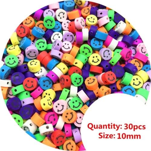 30pcs 10mm Mixcolor Printing Beads Polymer Clay Beads Mixed Color Polymer Clay Spacer Beads For Jewelry Making DIY #002