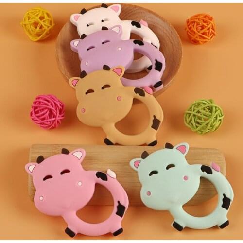 Kovict 5/10pcs Dairy Cow Silicone Teether Animal Molar Teether DIY Pacifier Chain Jewelry Accessories Chewable Nursing Baby Toys