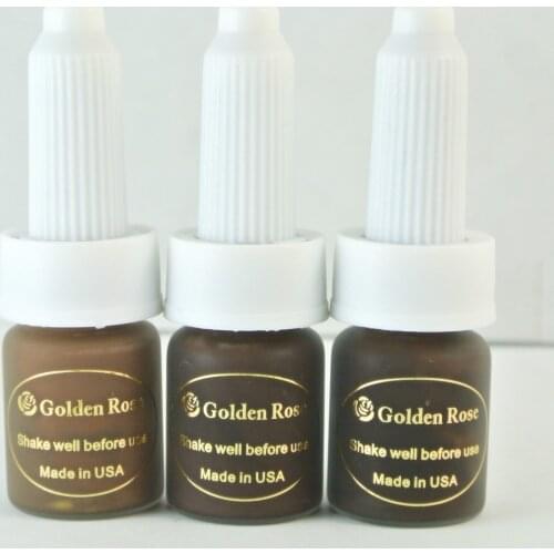 3pcs Deep dark brown Coffee Tattoo Ink Golden Rose Permanent Makeup Ink Pigment For Eyebrow Lip Tattoo with 12 Colors to Choose