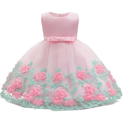 Baby Dresses Girl Birthday Party Newborn Baby Baptism Dress Toddlers Summer Girl Princess 3D Flower Pink Yellow Purple Dress