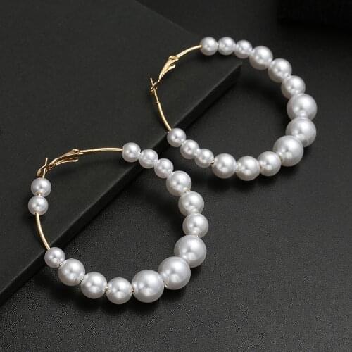 Geometric Round Pearl Silver Gold Color Zinc Alloy Stainless Steel Trendy Classic Big Hoop Earrings