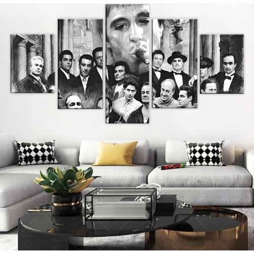 HD Prints Retro Canvas Painting 5 Pieces Godfather Goodfellas Scarface Sopranos Modular Movie Poster Picture Decor Room Wall Art