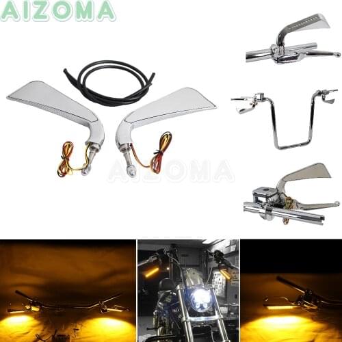 Axe Chrome Rear View Mirrors w/Sequential LED Turn Signal Blinker 5/16" Bolt For Harley Suzuki VTR250 Honda Gs400 SV GS 1250