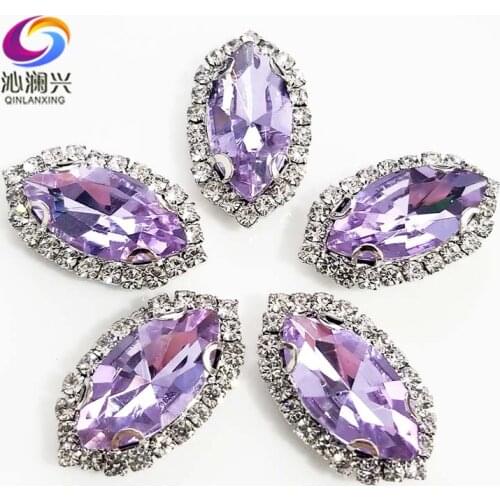 Crystal violet eye shape Top grade Glass Crystal buckle,Sliver bottom sew on loose rhinestones,Diy/wedding decoration SWHEK23