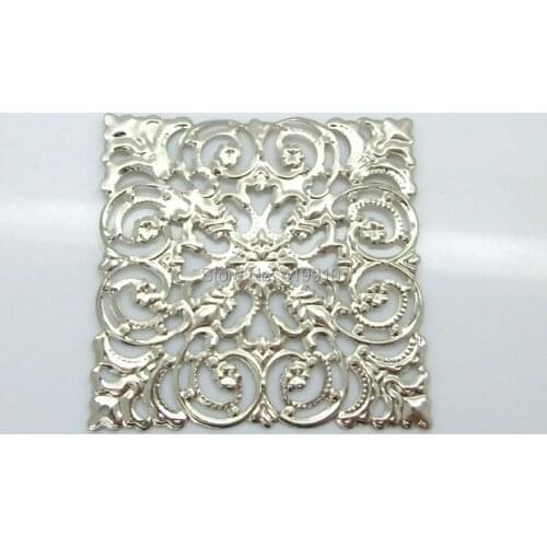 Free shipping-20Pcs Silver Tone Or Bronze Tone Filigree Square Wraps Connectors Decoration DIY Findings Connectors 51x51mm J0555