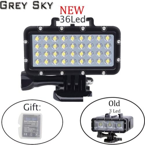 Hero 5 36 LED Beads Diving Lamp Waterproof Light+1*Battery Set For Gopro 7 6 5 4 Xiaomi Yi 4K+Lite mijia SJCAM SJ8 Accessories