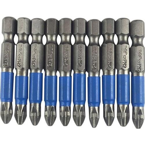 10 Pcs/set 1/4" 50mm Magnetic Screwdriver Bit PH2 Phillips Screw Driver Bits Anti-skid Screwdriver Bits Power Tools
