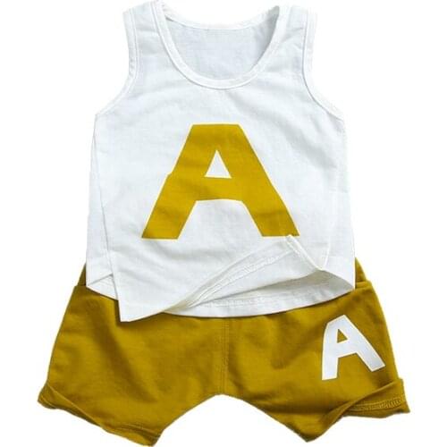 Fashion Baby Boy Summer White letter Sleeveless T-shirt + Shorts Two-piece Fashion Child A Vest Shorts Set