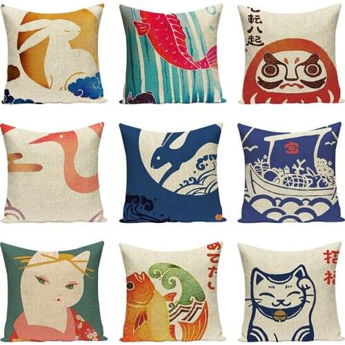Cartoon Animal Cushion Cover Cat Print Decorative Pillow Case Cute Sofa Throw Pillowcase Car Seat Accessories Home Decor 45x45cm