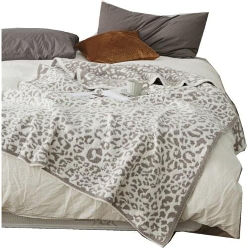 Delicate Knitted Leopard Print Blankets Winter Warm Faux Fur Microfiber Stich Plaid Bedspread Fluffy Adult Blanket Throw
