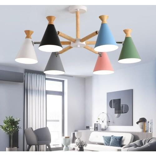 Nordic Led Chandeliers Light For Living room Bedroom Macaron Kids room Light Chandelier Ceiling Wooden Kitchen Lamp MJ1116