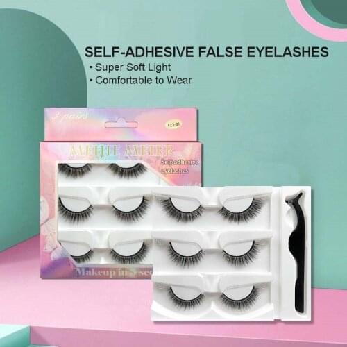 Newest Soft Light 3 Pairs Self-Adhesive False Eyelashes Set Handmade Reusable Glue-Free Fake Lashes 3 Sets/Lot Drop Shipping