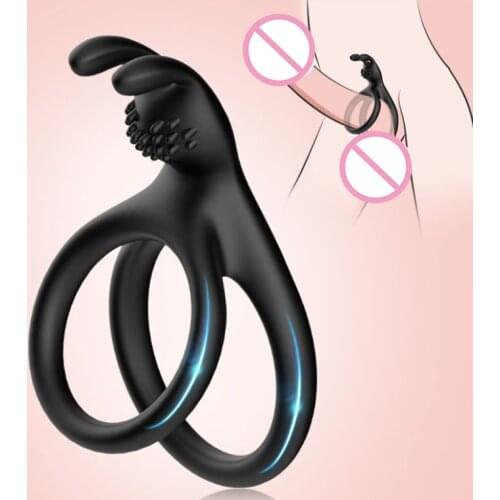 New Rabbit Type Silicone Double Penis Ring Male Delay Ejaculation Sex Toys For Men Cock Ring Erection Lock Cockring Sex Products