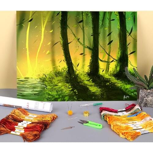 Scenery The Perfect Forest Printed Canvas 11CT Cross-Stitch Embroidery Set DMC Threads Painting Needlework Handicraft Magic