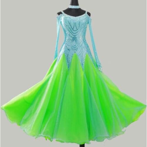 Waltz Tango Ballroom Dance Dress Girls/Women Modern Dance Competition Dress,Standard Dance competitions ballroom dress green 561