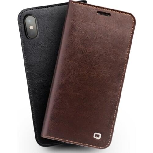 QIALINO Handmade Genuine Leather Bag Case for iPhone X Card Slot Flip Cover for iphone XS luxury Ultra Slim Phone Case 5.8-inch
