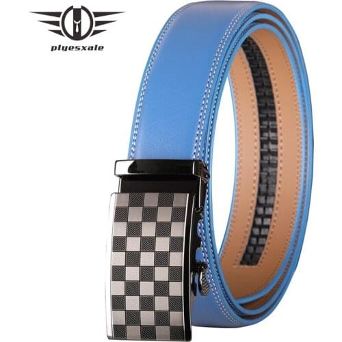 New Arrival Genuine Leather Men Belt Alloy Automatic Buckle Luxury Cowskin Leahter Blue Strap Belt for Male High Quality B334