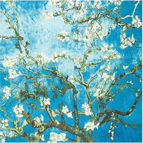 130CM Bandanna Luxury Brand Scarf Van Gogh Apricot Flower Print Twill Satin Scarf 100% Silk Womens Square Scarf Headscarf Shawl