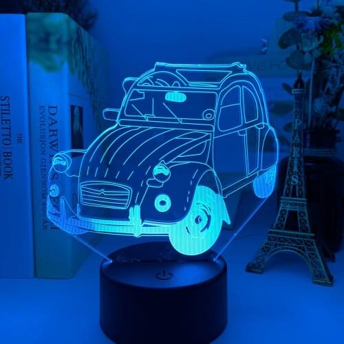 Vintage Car 2cv 3d Illusion Led Night Light for Home Decoration Child Bedroom Adult Office Decor Light Cool Classic Car 3d Lamp