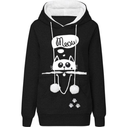 Women Autumn Pet Print Pocket Couple Hoodies Long Sleeve Hooded Pullovers Sweatshirts Female Streetwear Fashion Slim Casual Tops