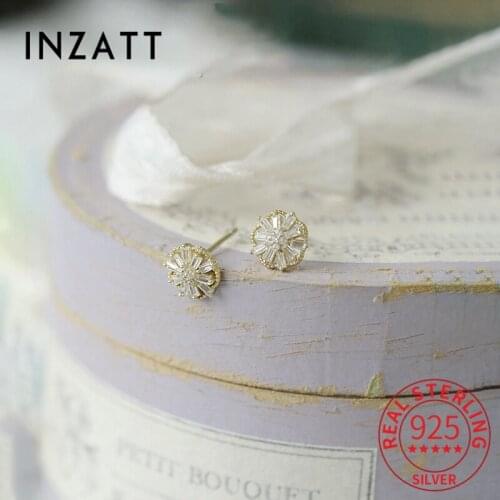 INZATT Real 925 Sterling Silver Zircon Snowflower Stud 14K Earrings For Women Bohemian Fine Jewelry Accessories Drop shipping