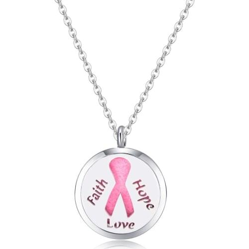 10pcs Ribbon Awareness Faith Hope Love (25mm) Aromatherapy /316L stainless steel Essential Oils Diffuser Locket pendant Necklace