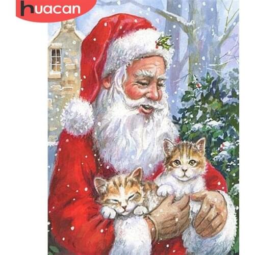 HUACAN 5d Diamond Painting Santa Claus DIY Mosaic Christmas Diamond Embroidery Cross Stitch Cat Needlework Wall Art