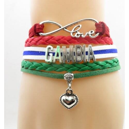 Infinity love gambia Bracelet heart Charm gambia national flag bracelets & bangles for Woman and man