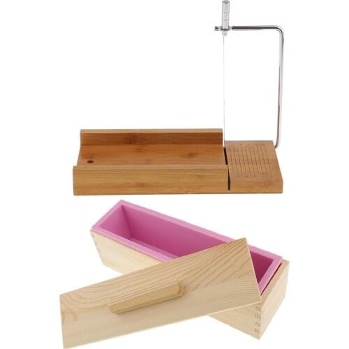 900ml Wooden Box Silicone Soap Loaf Mold Pink and Soap Cutter Wire Slicer for DIY Soap Cake Chocolate Making Tools