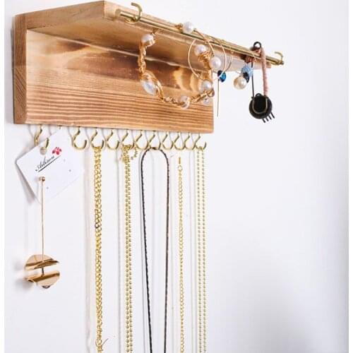Wooden Wall Mounted Jewelry Display Organizer Hook Holder for Necklace Earrings