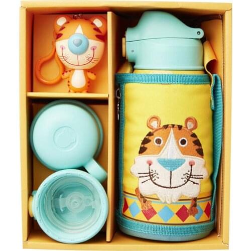Childrens Vacuum Flask Stainless Steel Baby Straw Cup Creative Baby Cute Water Bottle Childrens Life Essential Tiger Cup 630ML