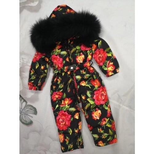 2021 Winter down jacket Baby duck down suit outerwear Fur Hooded childrens Snowsuit down coats Child jumpsuit romper ski suit