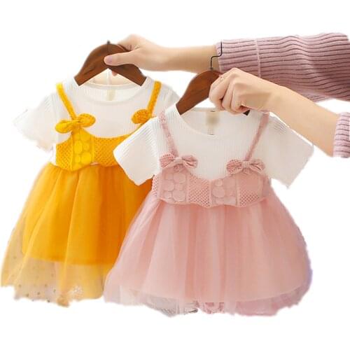 Korean edition childrens dress 2019 summer new product girls foreign trade short-sleeved dress baby net yarn princess dress