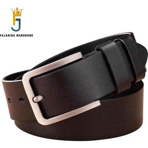 FAJARINA Mens Top Quality Cowhide Belts Retro Styles Stainless Steel Buckle Metal Solid Cow Skin Belt Leather for Men N17FJ981