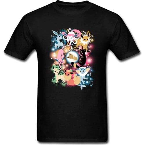 Eevolution Tshirt 100% Cotton Tee Shirt Mens T-shirts Cartoon T Shirts Kawaii Woman Tops Tees Custom Summer Clothes Black