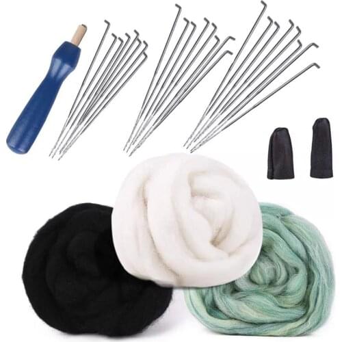 Imzay 3Colors Needle Felting Wool , Needle Felting Tool With Felting Needles And Wooden Felting Handle For Home Decoration
