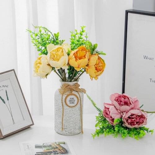 3 38cm Rayon Pearl Peony Bridal Bouquet Wedding Party Decoration Scrapbook DIY Flower