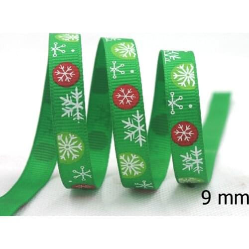 [IuBuFiGo] New 3/8" 9mm Green with Red Christmas Ribbon Printed Grosgrain Festival Tape,Hair bows 100 yards/roll Free shipping