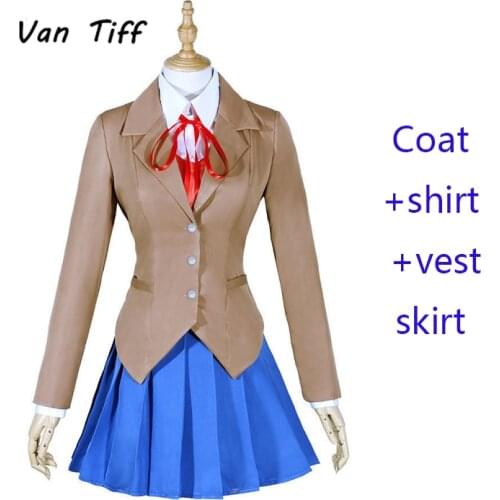 Doki Doki Literature Club monika doki Cosplay Costume Coat Set Sayori Yuri Natsuki Cosplay School Uniform for Girls Halloween