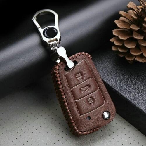 Leather Car Smart Key Cover Case For Skoda Octavia A7 A5 2 1 Fabia 3 Kodiaq Rapid Karoq Superb 2019 2020 Key Ring Accessories
