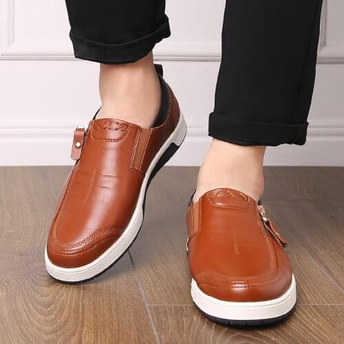 ZSAUAN Dropshipping Men Leather Casual Shoes Zip Office Men Loafers Sneakers Spring/Autumn Flats Mocassin Homme Large Size 38-47