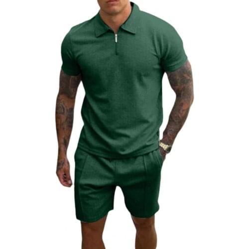 Summer Tracksuit Solid Drawstring Men Short Sleeve T-shirt Drawstring Shorts Fitness Solid Color Drawstring T-shirt Shorts Set