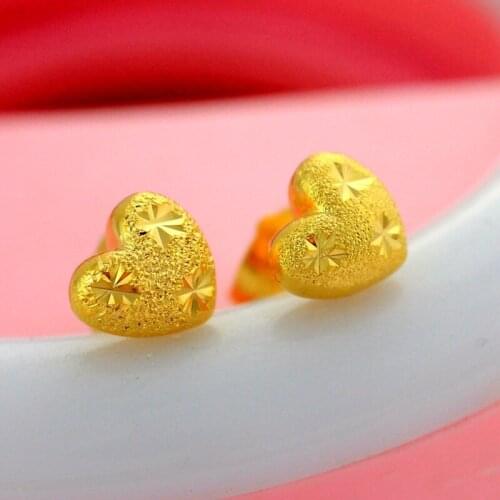 Heart Small Earrings 14K Gold Carved Star Flower Lovely Stud Earrings for Womens Girlfriend Romantic Jewelry Gift